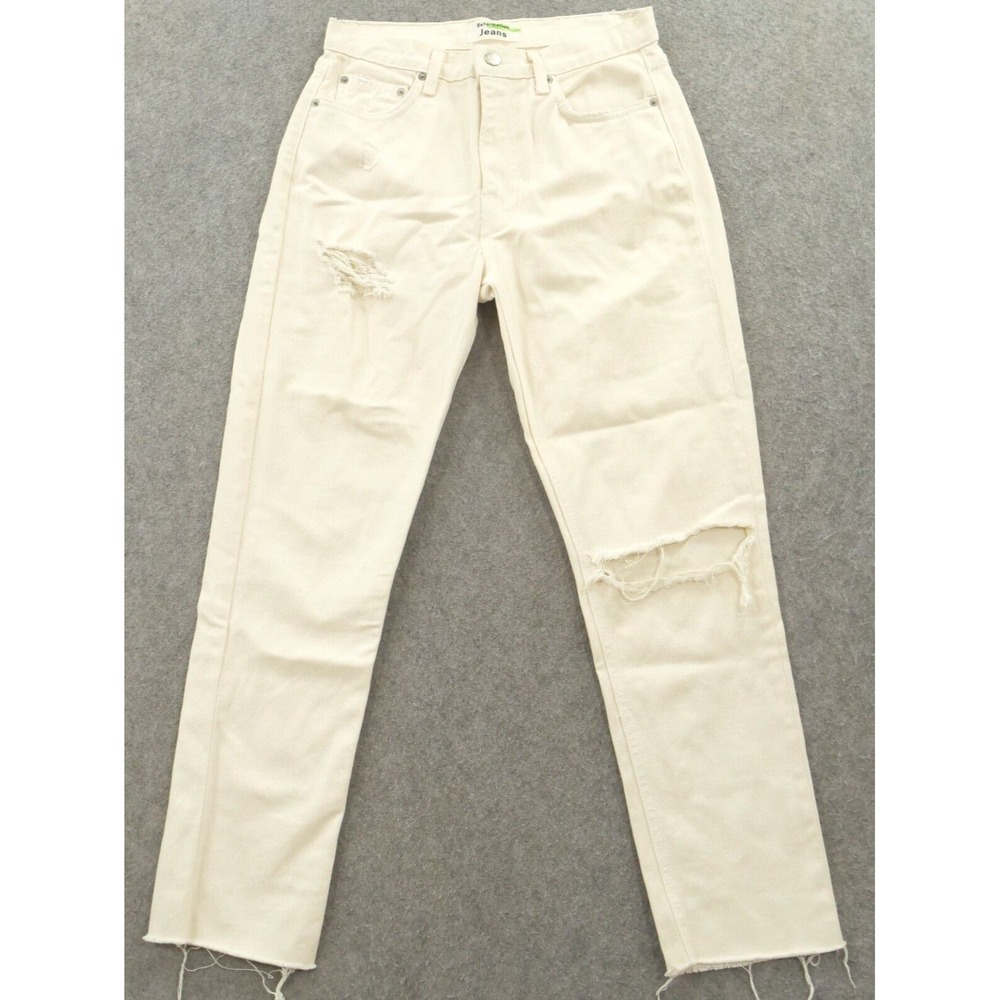 Reformation Jeans Womens 27 Beige Julia High Rise Cigarette Zip Fly Distressed
